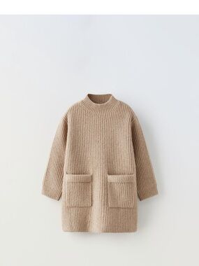 Zara Olive Knit Turtleneck Sweater dress  with Front Pockets